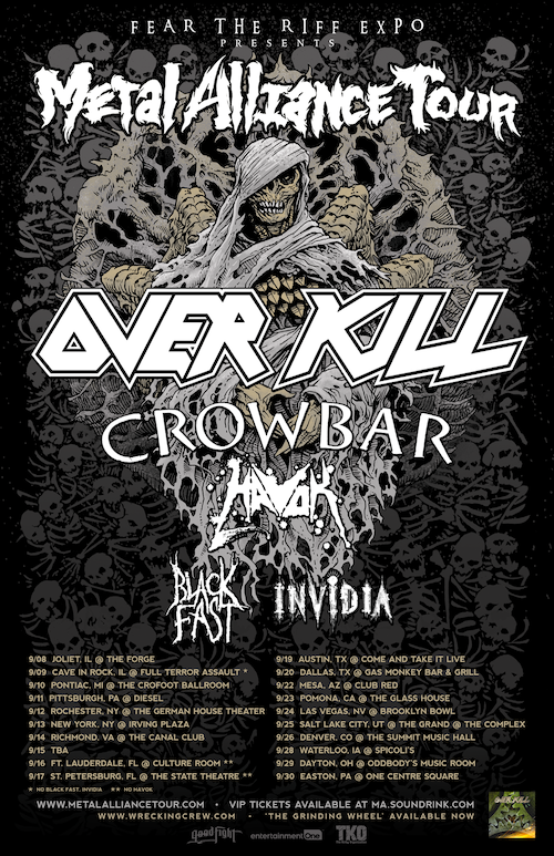 THE METAL ALLIANCE TOUR, FEATURING OVERKILL, ANNOUNCES SEPTEMBER TOUR